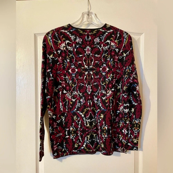 J. Jill Fitted Sweater Jacquard Tapestry Relaxed  Sweater Size S Burgundy Classy - Picture 3 of 8